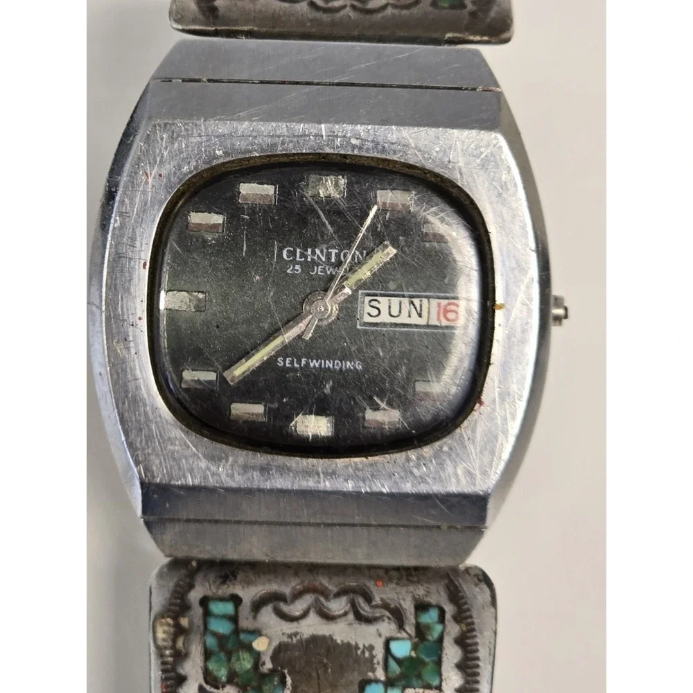 Sammy Davis SD Navajo Bracelet CLINTON automatic watch Ronda-matic 25 Jewel Runs